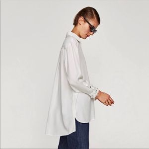 NWT Zara Lyocell Pearl Cuff Button Down Shirt M